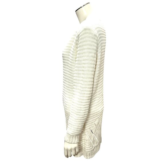 CCC Loose Knit White Long Sleeve Sweater Ribbed Stripes Eyelet Detail Lightweigh - Picture 2 of 6